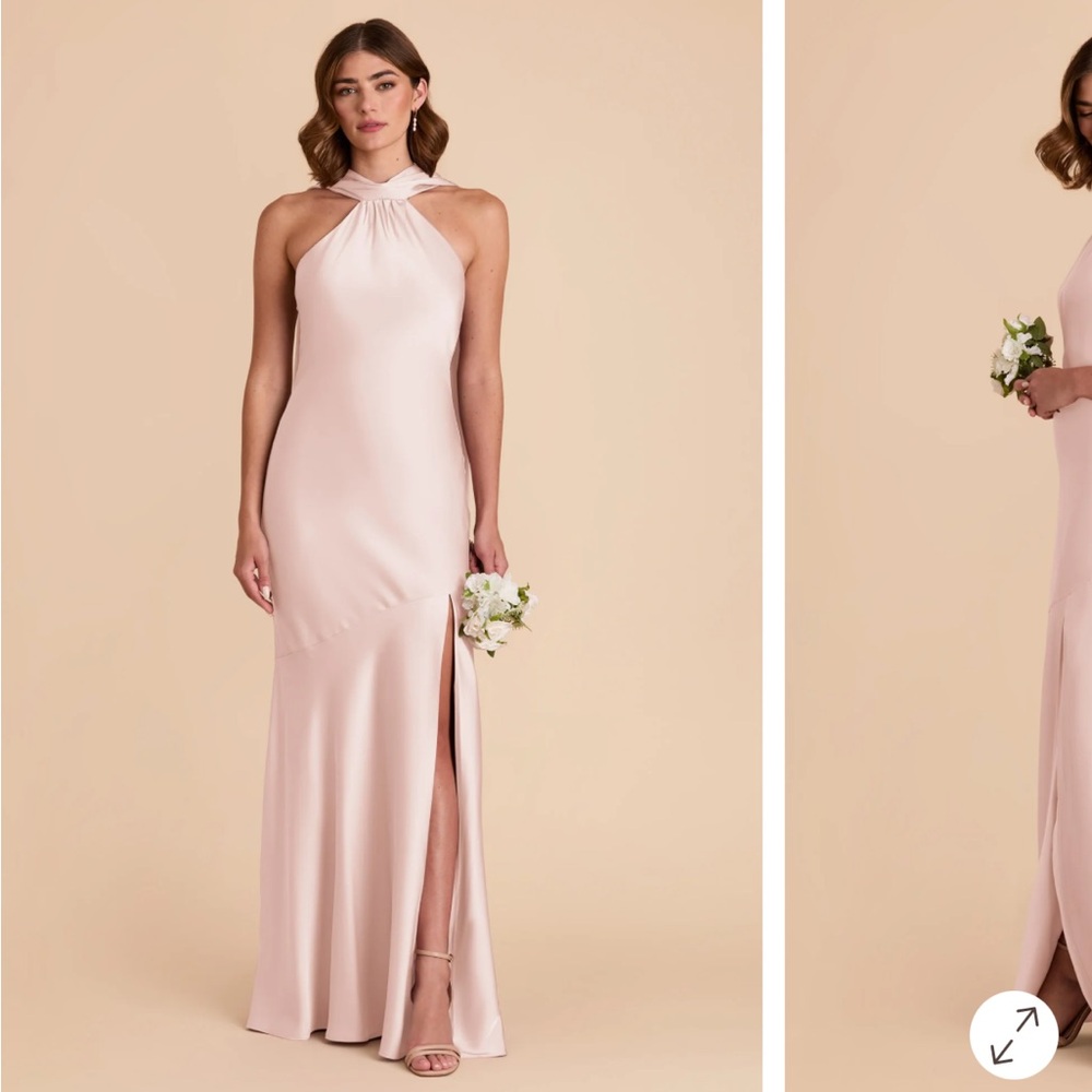 Birdy Grey Pale Blush Halter Satin Maxi Dress with Side Slit